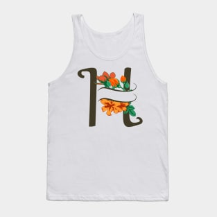 Capital letter H monogram with rose and lily flowers Tank Top